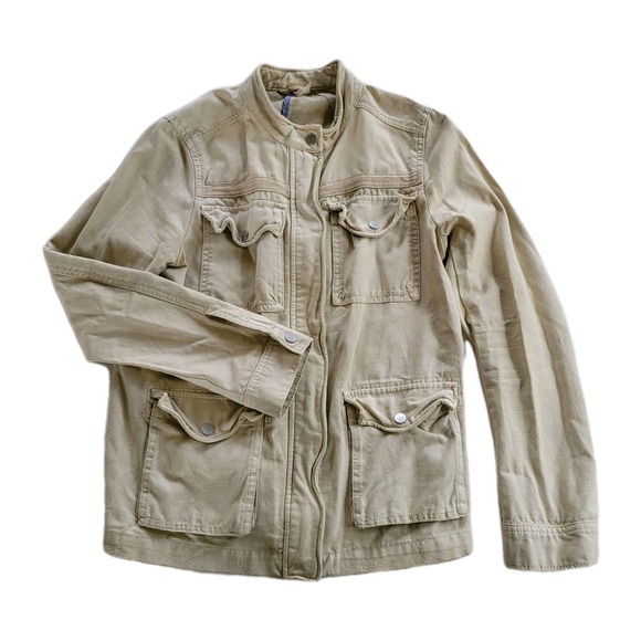 Womens Free People Seize The Day Button Zip-up Khaki Military Jacket Army M Boho - Picture 2 of 11